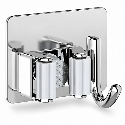 Suporte de Parede Inox para Vassoura e Rodo com Gancho Multiuso