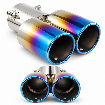 Ponteira Escapamento Dupla Esportiva cromada Azul Queimado burn tip