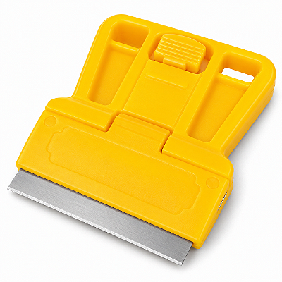 Raspador de Adesivos e Cola com Lâmina Retrátil – Removedor de Resíduos Compacto Amarelo