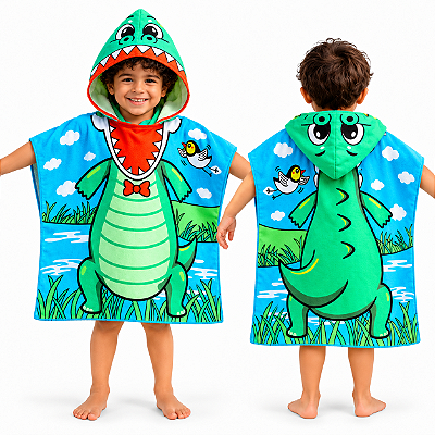 Toalha Poncho Infantil Capuz Jacaré Praia Piscina 60x60cm