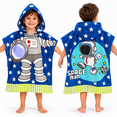 Toalha Poncho Infantil Capuz astronauta Praia Piscina