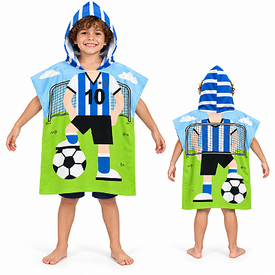 Toalha Poncho Infantil Capuz futebol Praia Piscina