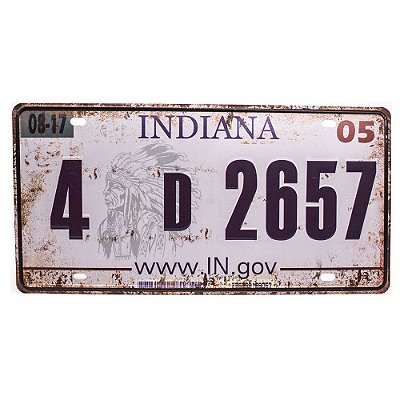 Placa de Carro Antiga Decorativa Metálica Vintage Indiana