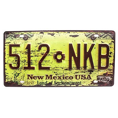 Placa de Carro Antiga Decorativa Metálica Vintage New Mexico