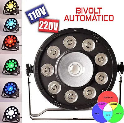 Canhão de Luz 10 Led Par 9x3W 1x30W RGB+W Profissional Festa Balada DMX