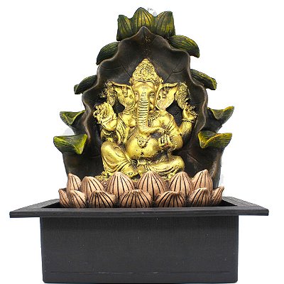 Fonte de Água Decorativa Resina Cascata Iluminação de Led Ganesha
