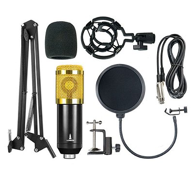 Kit Microfone Estúdio Completo BM800 Lorben + Pop Filter + Aranha + Braço Articulado