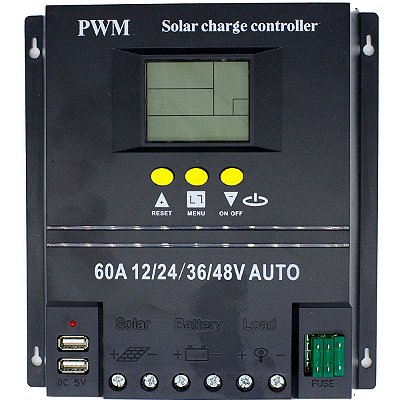 Controlador de Carga 60A 12V 24V 36V 48V Energia Solar 2 USB Lorben