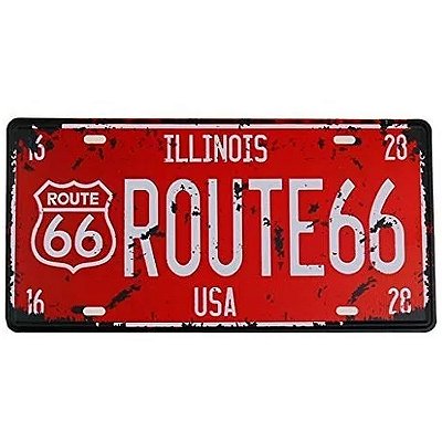 Placa de Carro Antiga Decorativa Metálica Vintage Illinois Route 66