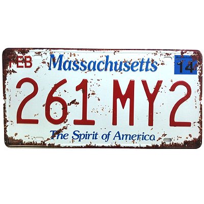 Placa de Carro Antiga Decorativa Metálica Vintage Massachusetts