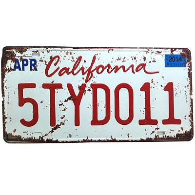 Placa de Carro Antiga Decorativa Metálica Vintage Califórnia
