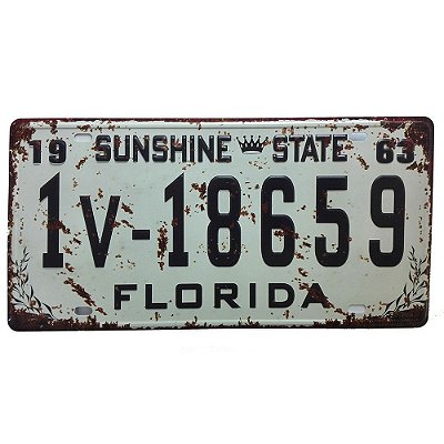 Placa de Carro Antiga Decorativa Metálica Vintage Florida
