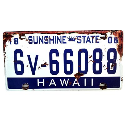 Placa de Carro Antiga Decorativa Metálica Vintage Hawaii