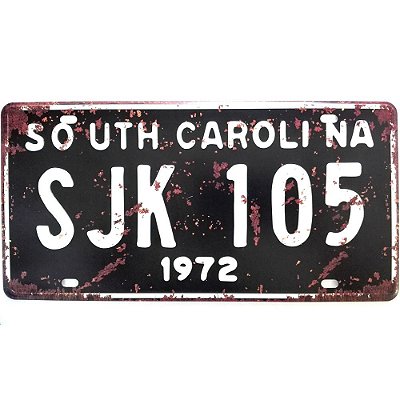 Placa de Carro Antiga Decorativa Metálica Vintage South Carolina