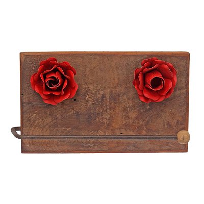 Porta Papel Toalha Madeira Rústico com Rosas  12 x 25 cm (S)