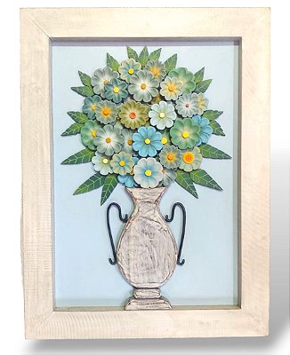 Quadro de Flores Azuis Artesanal Madeira Coleção Luxo (L)(c)
