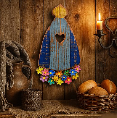 Quadro Nossa Senhora Aparecida Madeira Recortado e Pintado a mão
