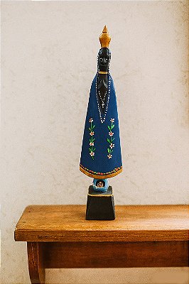 Imagem Nossa Senhora Aparecida Madeira Pintada e Entalhada a Mão de Mesa