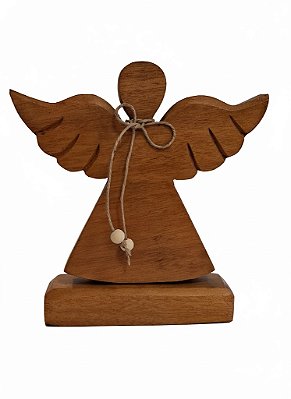 Anjo de Madeira Maciça Natural