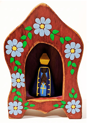 Oratório Artesanal em Madeira Nossa Senhora Aparecida M - Arte e Fé Brasileira