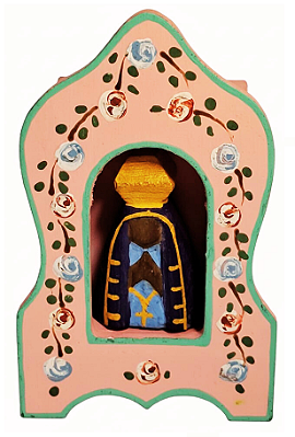 Oratório Artesanal em Madeira Nossa Senhora Aparecida P - Arte e Fé Brasileira