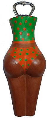 Abridor de Garrafas Madeira Verde e Laranja - Corpo Feminino Entalhado (7x19cm) (S)