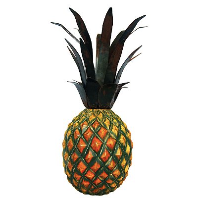 Abacaxi de Madeira Maciça e Coroa de Ferro Fruta Decorativa de Mesa Artesanal 35x22x22 cm (S)