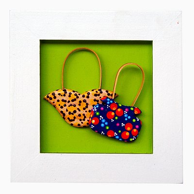 Quadro Decorativo Bolsas Pintura Floral Madeira e Bambu (S)