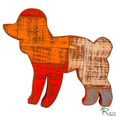 Quadro Rústico em Madeira de Demolição Recortada Cachorro Poodle 34cm (S) (c)