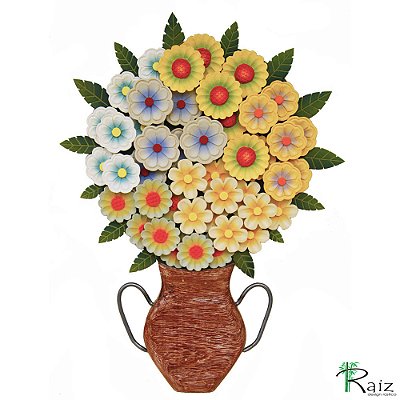 Quadro Ânfora Vaso De Flores Recortado Madeira Amarelo (S) (c)