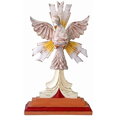 Divino Espírito Santo com Resplendor e Pedestal Madeira Pátina Branca Encerado 31cm (S)
