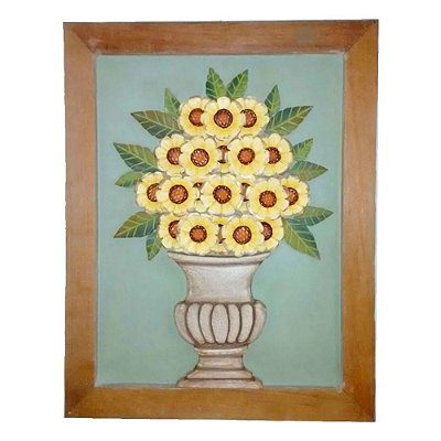 Quadro Decorativo Madeira Vaso De Flores Girassol (55x70)cm (L) (c)