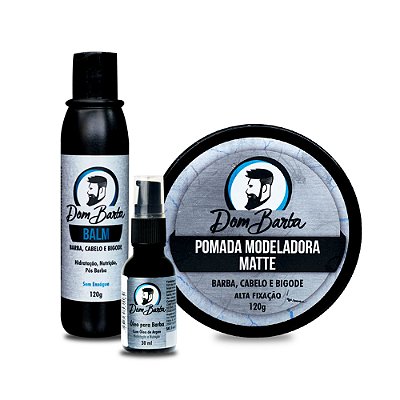 Kit Balm Dom Barba 120g + Óleo 30ml + Pomada Matte 120g