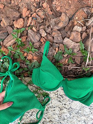 Biquíni Meia Taça Verde Calcinha Lacinho
