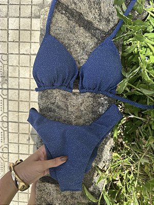 Biquíni Cortininha Azul Lurex Asa Delta