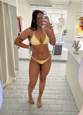 Biquíni Cortininha Amarelo Manteiga Lacinho
