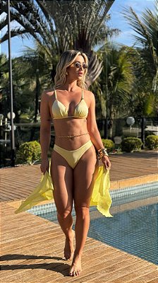 Biquíni Cortininha Amarelo Manteiga Asa Delta