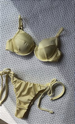 Biquíni Meia Taça Amarelo Manteiga Lacinho