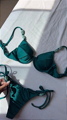 Biquíni Meia Taça Verde Pedras Lacinho