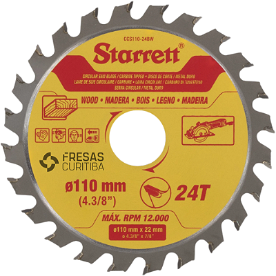 Disco Serra Circular manual Starrett E/D 24 dentes 110mm para madeira