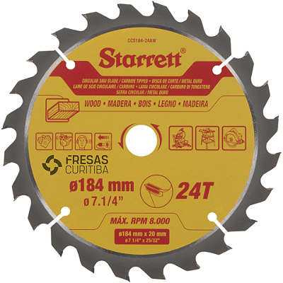 Disco Serra Circular Starrett Alternado E/D 24 dentes 184mm p/ madeira