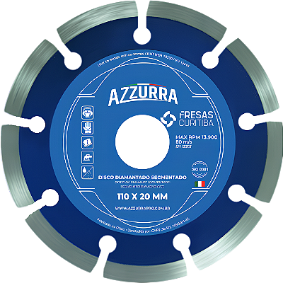 Disco diamantado segmentado Azzurra 110mm furo 20mm
