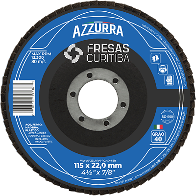 Disco flap cônico Azzurra 115mm furo 22mm (7/8") grão 40