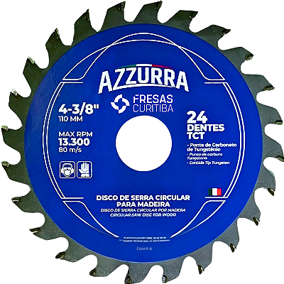 Disco Serra Circular manual Azzurra E/D 24 dentes 110mm para madeira