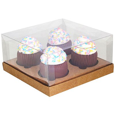 CAIXA CUPCAKE 4 UNIDADES TAMPA TRANSPARENTE KRAFT (C/10)