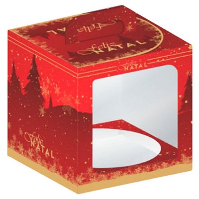 CAIXA PANETONE MALETA COM VISOR 500GR FELIZ NATAL VERMELHA (C/10)