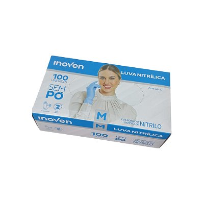 LUVA NITRÍLICA AZUL MÉDIA INOVEN (C/100)