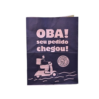 SACOLA DE PAPEL DELIVERY GRANDE (24.7 X 16.5 X 32.5) (C/25) - OBA SEU PEDIDO CHEGOU