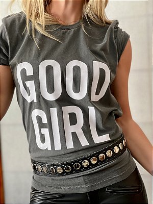 T-shirt Good Girl Stonewashed Cinza Concreto