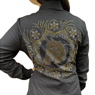 Camisete Ml Fem Apache Strass Preta - Mod. Cavalo (Diversos)